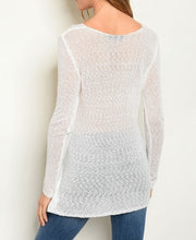 Load image into Gallery viewer, Long sleeve V-neck semi-sheer knit sweater top.