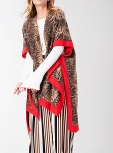 Kimono withsnake print and contrast lined border Shawl - Women