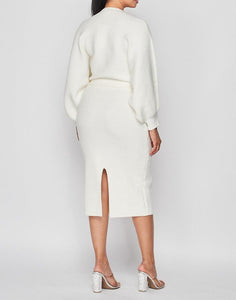 Long Sleeve Solid Crop Top & Slit Skirt Set
