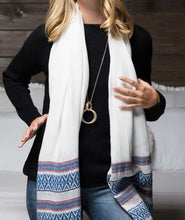 Load image into Gallery viewer, Cotton Beautiful jacquard ethnic pattern border with frayed fringe oversized scarf