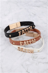Faith Leather Personalized Magnetic Bracelet - Brown