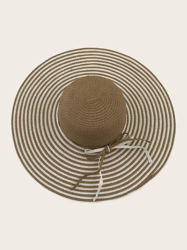Bow Knot Striped Pattern Straw Hat