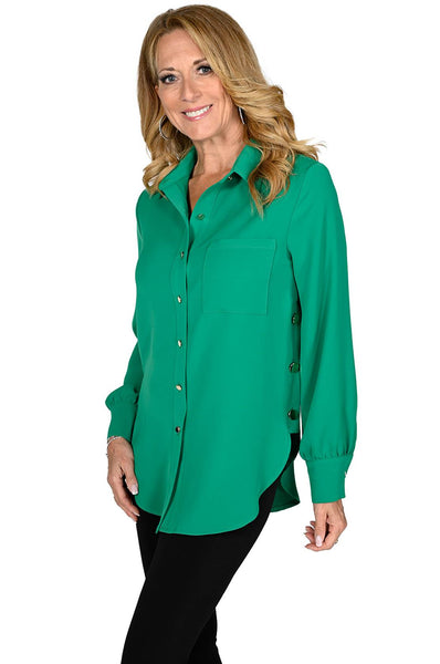 Bright green front button blouse FRANK LYMAN STYLE #236117