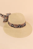 Straw sun hat with python print I scarf edge