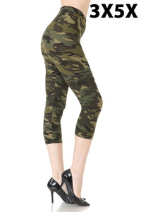 plus size camouflage print capri leggings. One Size