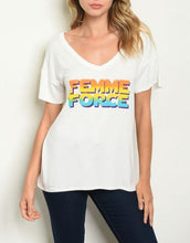 Load image into Gallery viewer, IVORY &quot;FEMME FORCE&quot; PRINT TOP Women