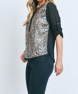 Black Leopard Top With Sequins - Women