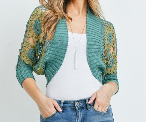 Cotton Bolero 3/4 Sleeve Sweater Cardigan Women