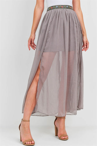Beige Sheer Embellished Skirt - Women