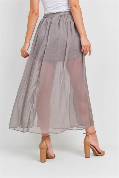 Beige Sheer Embellished Skirt - Women