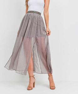 Beige Sheer Embellished Skirt - Women