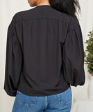 Puff sleeve bowknot front v neck blouse