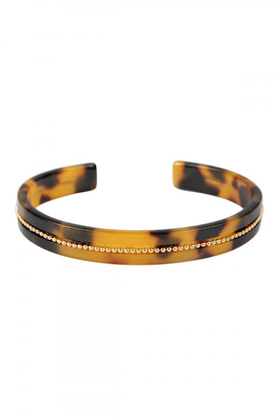 Dark Brown Tortoise Beads Fashion Bracelet. Embellished cuff bracelet