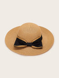 Bow Tie Decor Floppy Straw Hat