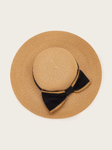 Bow Tie Decor Floppy Straw Hat