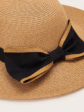Bow Tie Decor Floppy Straw Hat