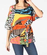 Load image into Gallery viewer, Off the shoulder printed Top with Belt women