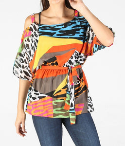 Off the shoulder printed Top with Belt women