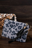 Leopard print faux fur with detachable wristlet pouch bag