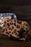 Leopard print faux fur with detachable wristlet pouch bag