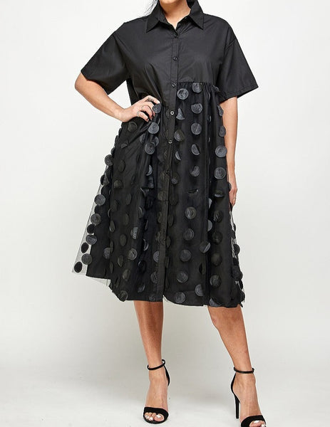 Glamorous 3D Patch Button Down Shirt Dress