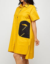 Load image into Gallery viewer, One Size Short sleeve shirt dress with unique contrast pockets. relaxed fit
