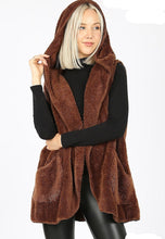 Load image into Gallery viewer, Hooded Faux Fur Cocoon Vest with Side Pockets
