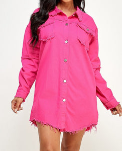 Hot Pink Denim Jacket Distressed