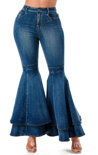 PLUS SIZE Layered Bell Bottom Denim Pants