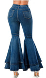 PLUS SIZE Layered Bell Bottom Denim Pants