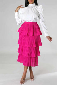 Layered Midi Skirt with Elastic Waistband