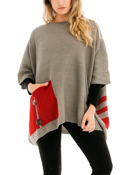 Button and Pocket Accent Poncho