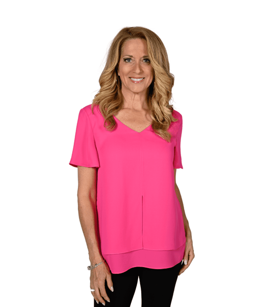 Hot Pink Layered V-Neck Flutter Sleeve Blouse Frank Lyman – 236330