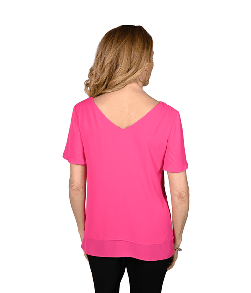 Hot Pink Layered V-Neck Flutter Sleeve Blouse Frank Lyman – 236330