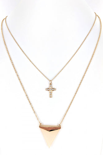Necklace and Earrings Jewelry Set Gold Cross and Arrow Pendant