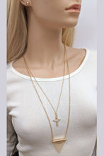 Load image into Gallery viewer, Necklace and Earrings Jewelry Set Gold Cross and Arrow Pendant