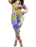Plus Size Tie dye Long Sleeve 2 pc Legging Set Jogger Set
