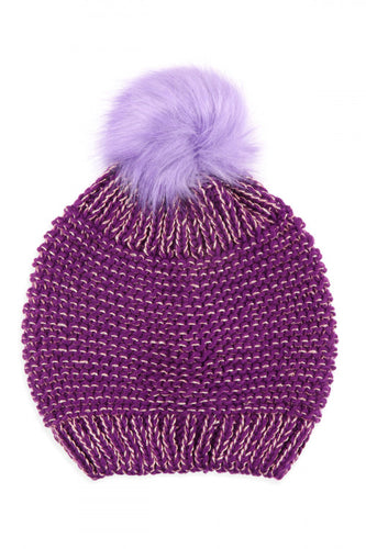 Purple Knitted POM POM Beanie