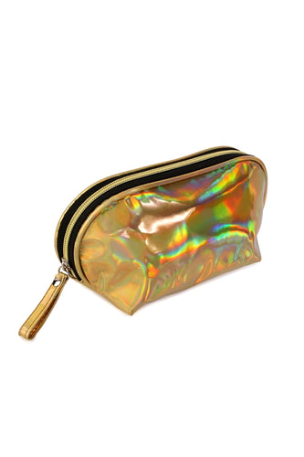 Gold Iridescent Cosmetic Wristlet Bag women