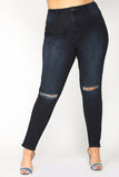 High Rise Super Soft Rayon Skinny Jeans w/ Knee Cut