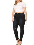 High Rise Super Soft Rayon Skinny Jeans w/ Knee Cut