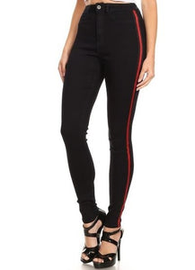 High Rise Skinny Jeans w/ Red Highlight Out seam & Square