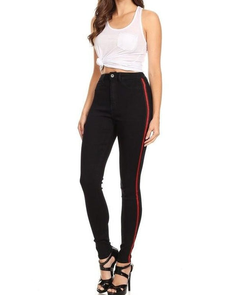 High Rise Skinny Jeans w/ Red Highlight Out seam & Square