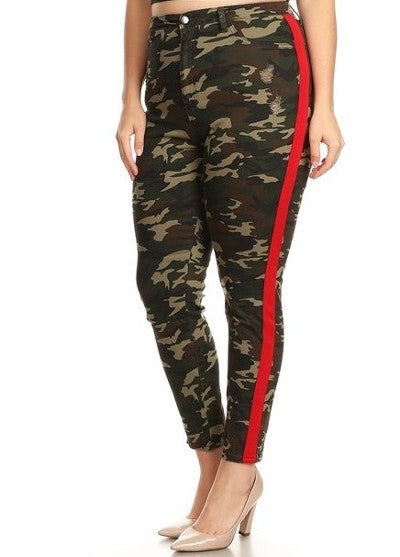 High Rise Skinny Jeans w/ Red Highlight Out seam Camo