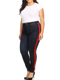 High Rise Skinny Jeans w/ Red Highlight Out seam & Square