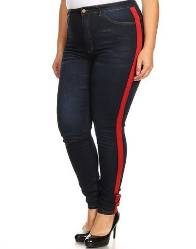 High Rise Skinny Jeans w/ Red Highlight Out seam & Square