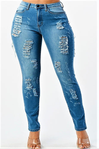 High Rise Skinny Distressed Jeans Pants Women