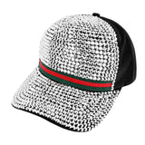 Rhinestone Front & Brim W/ Green Red Stripe Baseball Cap