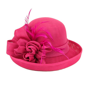 Dressy hat Curved Brim Rose Flax Fabric Hat Church Hat