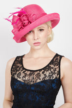 Load image into Gallery viewer, Dressy hat Curved Brim Rose Flax Fabric Hat Church Hat